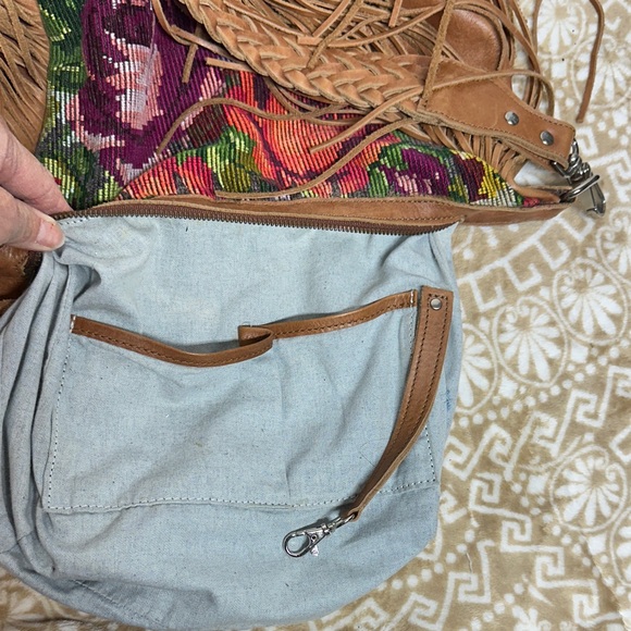 Bohemian Floral and Leather Fringe Hobo Bag - Picture 10 of 12